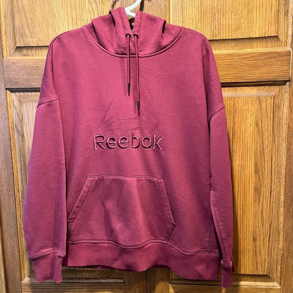Reebok Burgundy Red Hooded Sweatshirt - Size Medium